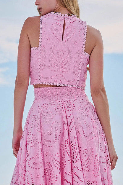 Two-Piece Set with Embroidery and High-Waisted Long Skirt