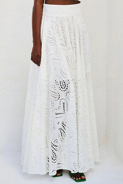 Two-Piece Set with Embroidery and High-Waisted Long Skirt