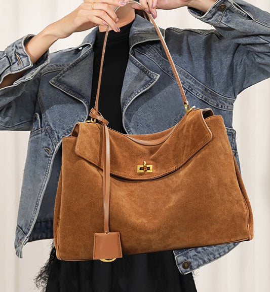 Rony suede leather top-handle shoulder bag