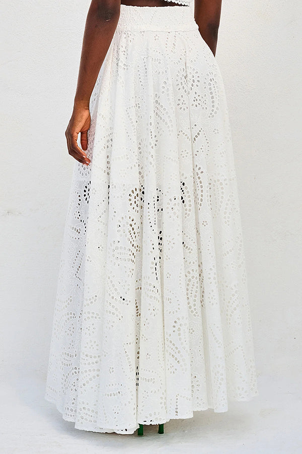 Two-Piece Set with Embroidery and High-Waisted Long Skirt