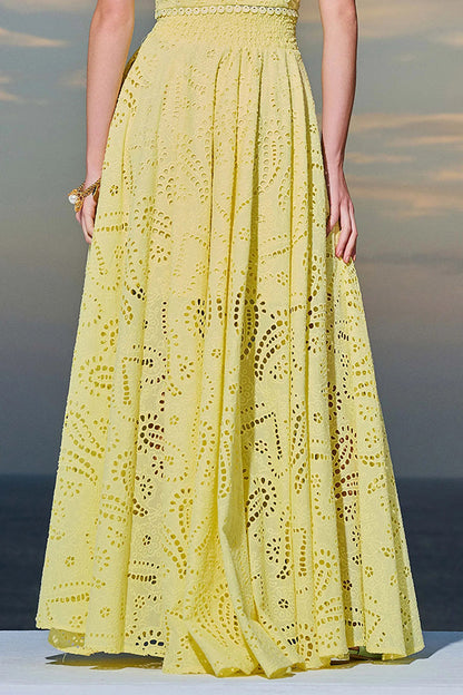 Two-Piece Set with Embroidery and High-Waisted Long Skirt