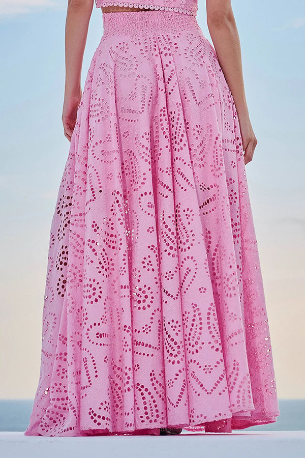 Two-Piece Set with Embroidery and High-Waisted Long Skirt