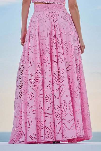 Two-Piece Set with Embroidery and High-Waisted Long Skirt