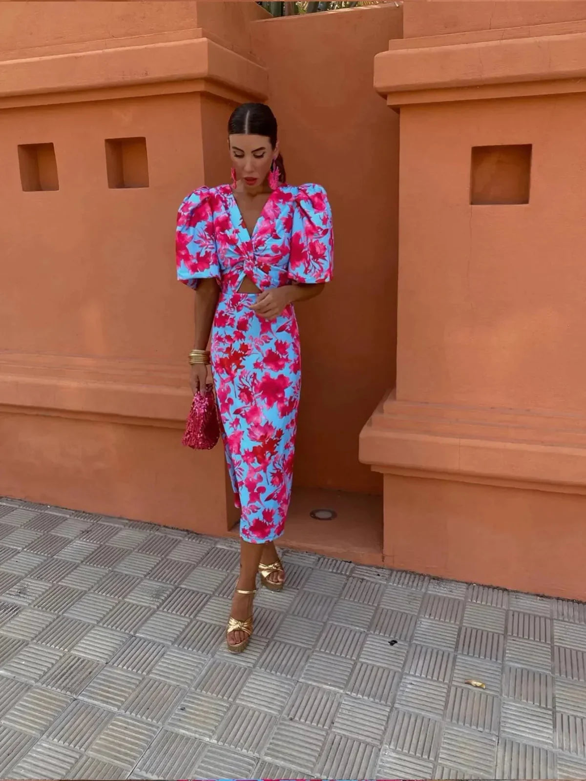 Lola™ | Colourful Dress with Pleated Sleeves