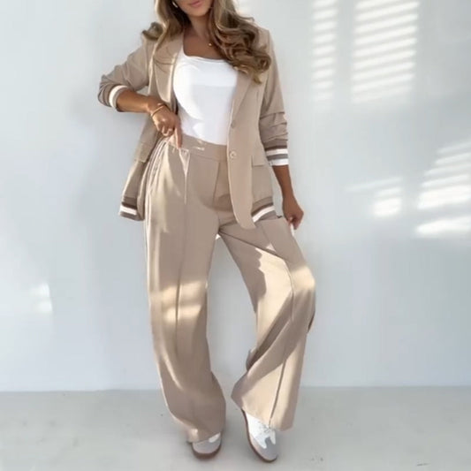 Casual Beige Two-Piece Set for Women